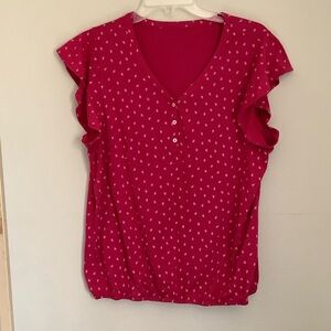 Flutter-Sleeve V-Neck Blouse in Fuchsia Pink